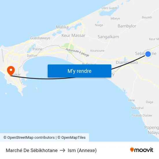 Marché De Sébikhotane to Ism (Annexe) map