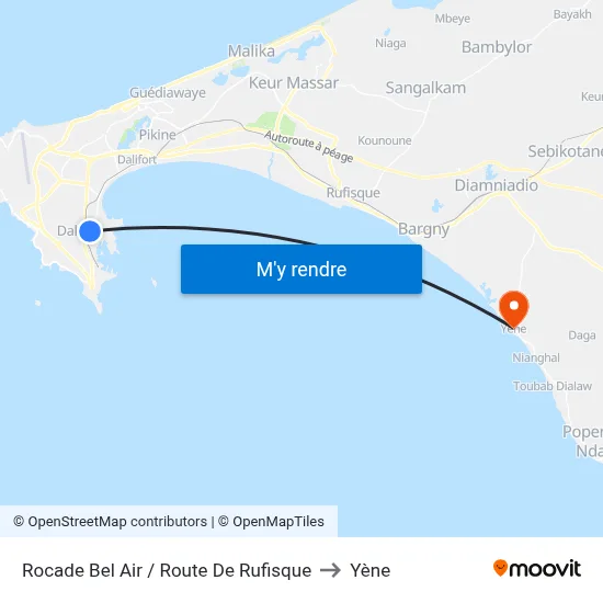 Rocade Bel Air / Route De Rufisque to Yène map