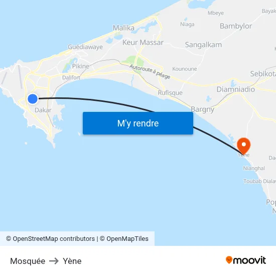 Mosquée to Yène map