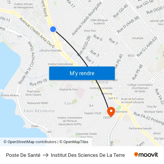 Poste De Santé to Institut Des Sciences De La Terre map