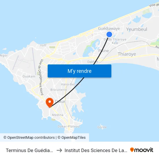 Terminus De Guédiawaye to Institut Des Sciences De La Terre map