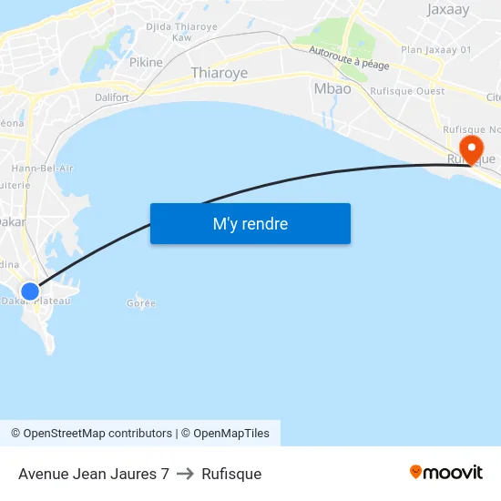 Avenue Jean Jaures 7 to Rufisque map