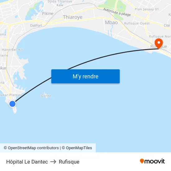 Hôpital Le Dantec to Rufisque map