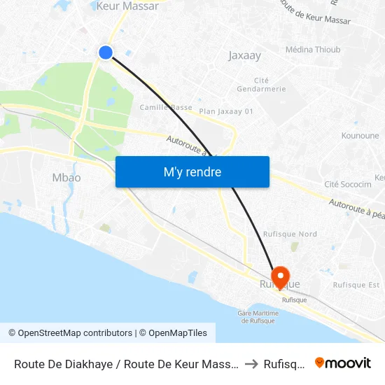 Route De Diakhaye / Route De Keur Massar to Rufisque map