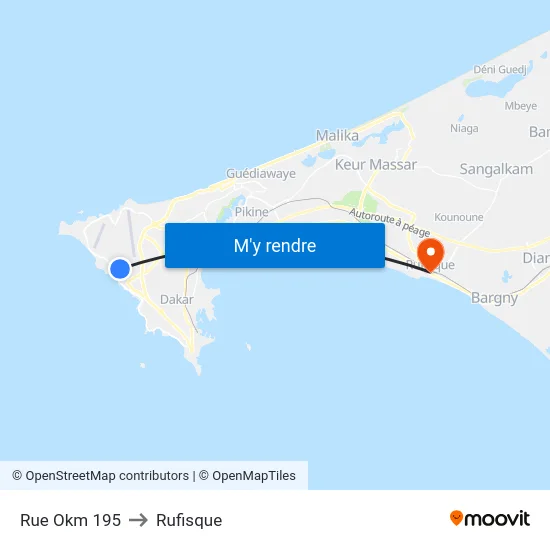 Rue Okm 195 to Rufisque map
