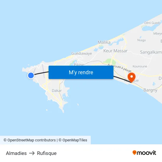 Almadies to Rufisque map