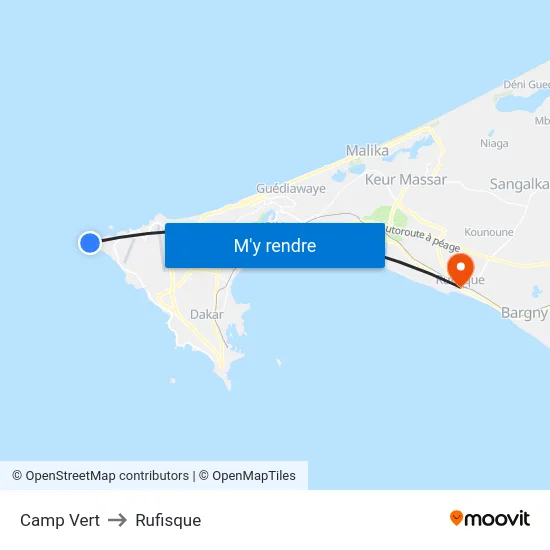 Camp Vert to Rufisque map