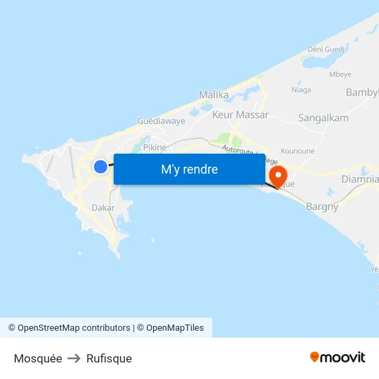 Mosquée to Rufisque map