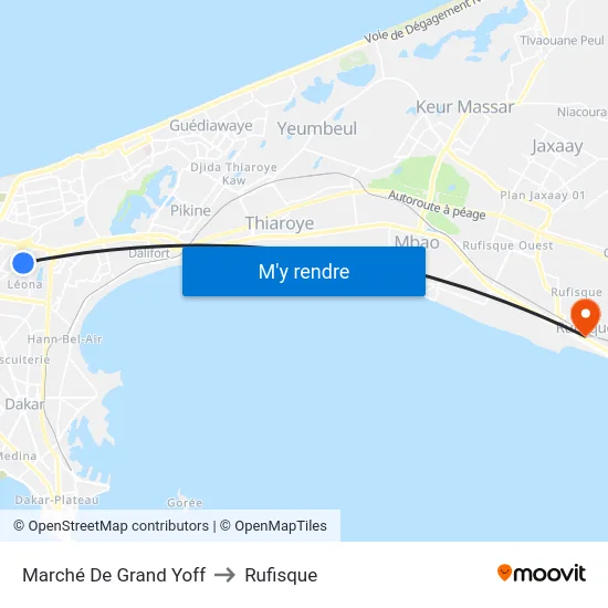 Marché De Grand Yoff to Rufisque map
