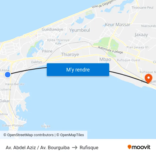 Av. Abdel Aziz / Av. Bourguiba to Rufisque map