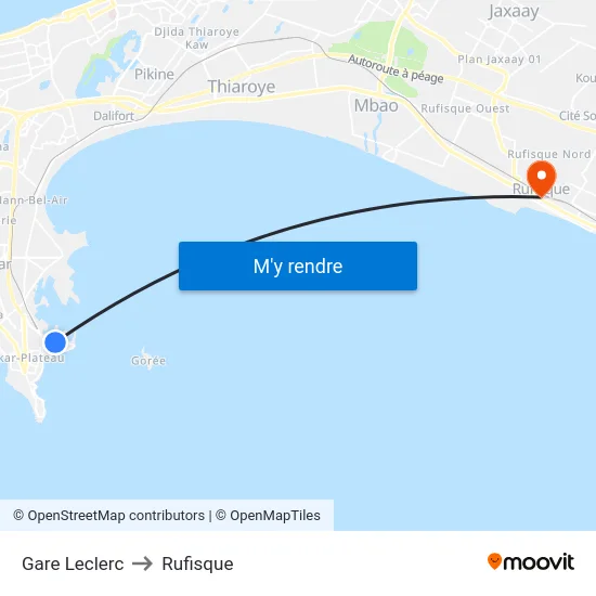 Gare Leclerc to Rufisque map