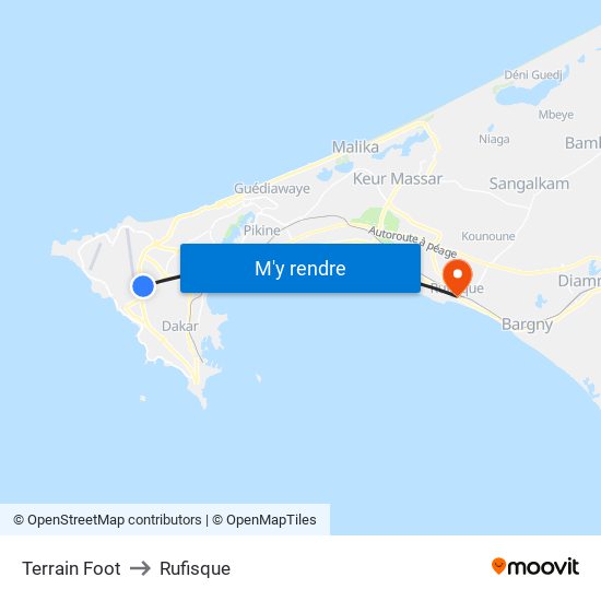 Terrain Foot to Rufisque map
