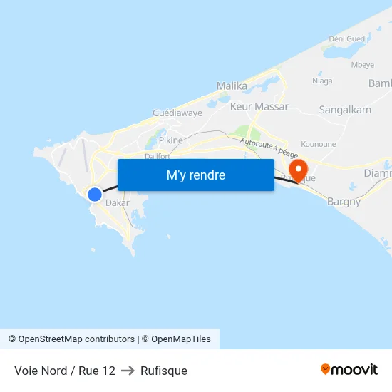 Voie Nord / Rue 12 to Rufisque map