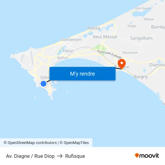Av. Diagne / Rue Diop to Rufisque map