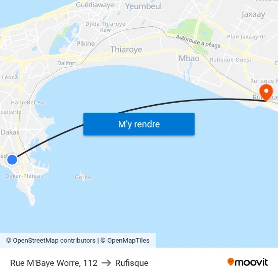 Rue M'Baye Worre, 112 to Rufisque map