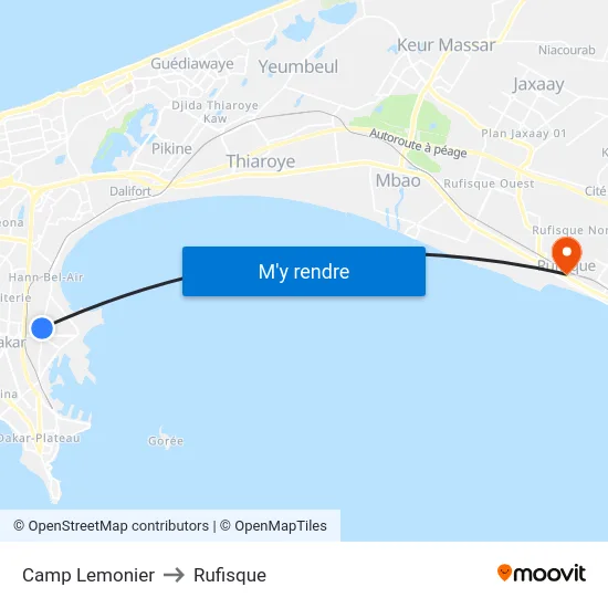 Camp Lemonier to Rufisque map