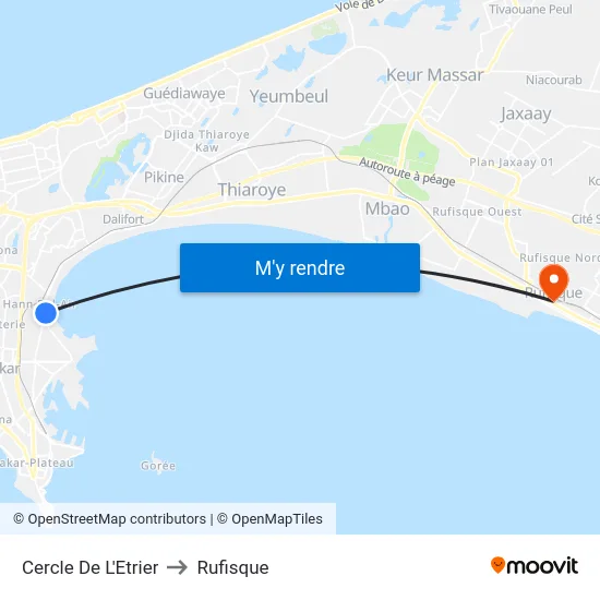 Cercle De L'Etrier to Rufisque map