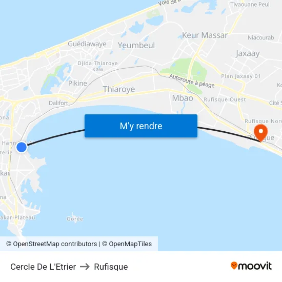 Cercle De L'Etrier to Rufisque map