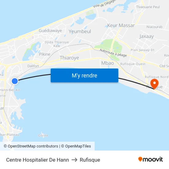Centre Hospitalier De Hann to Rufisque map