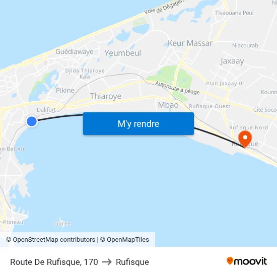 Route De Rufisque, 170 to Rufisque map