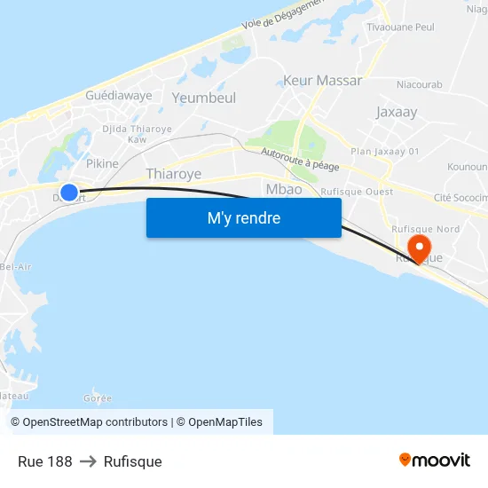 Rue 188 to Rufisque map