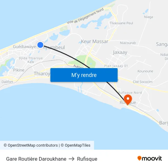 Gare Routière Daroukhane to Rufisque map