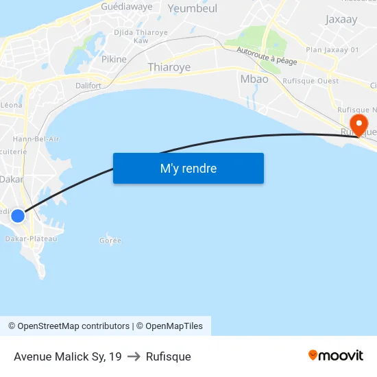 Avenue Malick Sy, 19 to Rufisque map