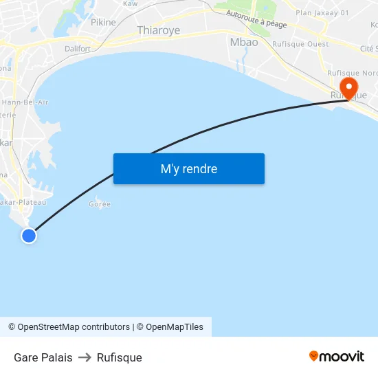 Gare Palais to Rufisque map