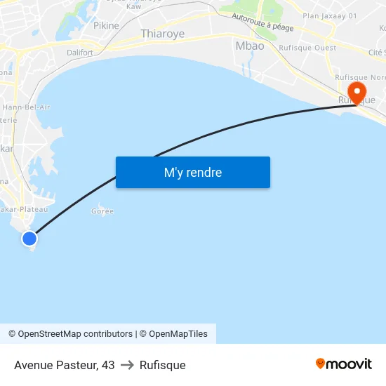 Avenue Pasteur, 43 to Rufisque map