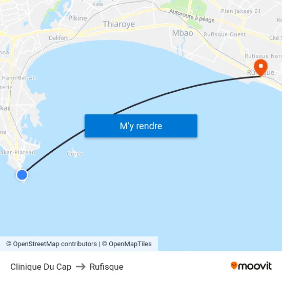 Clinique Du Cap to Rufisque map