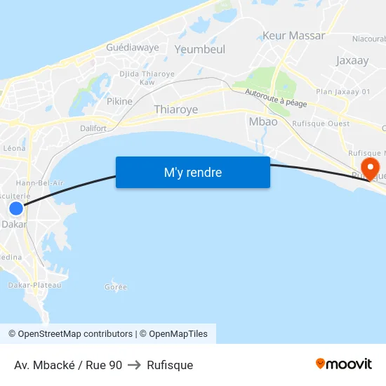 Av. Mbacké / Rue 90 to Rufisque map