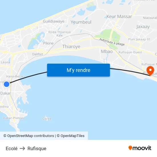 Ecolé to Rufisque map