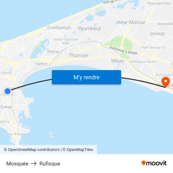 Mosquée to Rufisque map