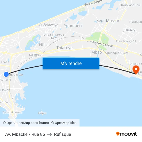 Av. Mbacké / Rue 86 to Rufisque map