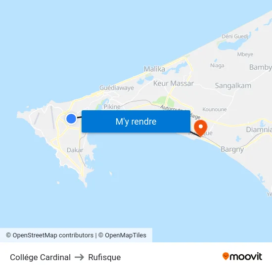 Collége Cardinal to Rufisque map