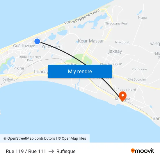 Rue 119 / Rue 111 to Rufisque map
