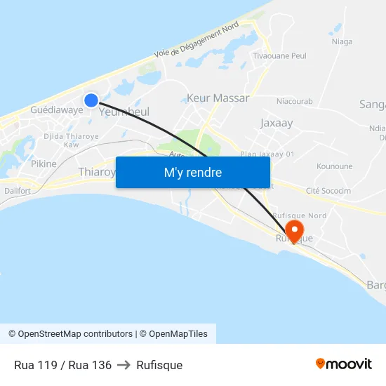 Rua 119 / Rua 136 to Rufisque map