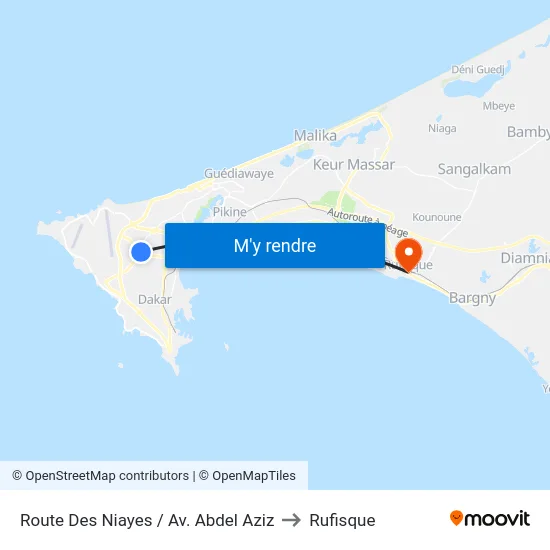 Route Des Niayes / Av. Abdel Aziz to Rufisque map