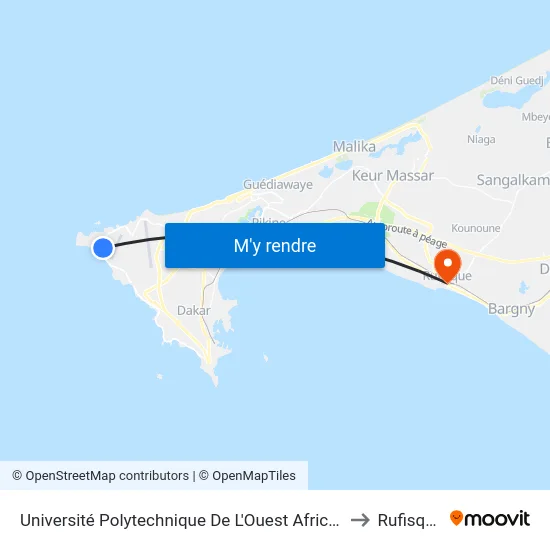 Université Polytechnique De L'Ouest Africain to Rufisque map