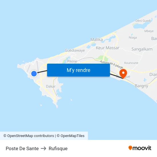 Poste De Sante to Rufisque map