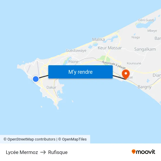 Lycée Mermoz to Rufisque map