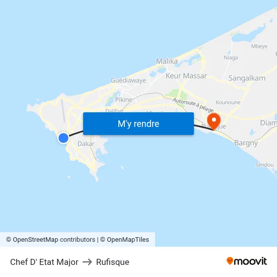 Chef D' Etat Major to Rufisque map