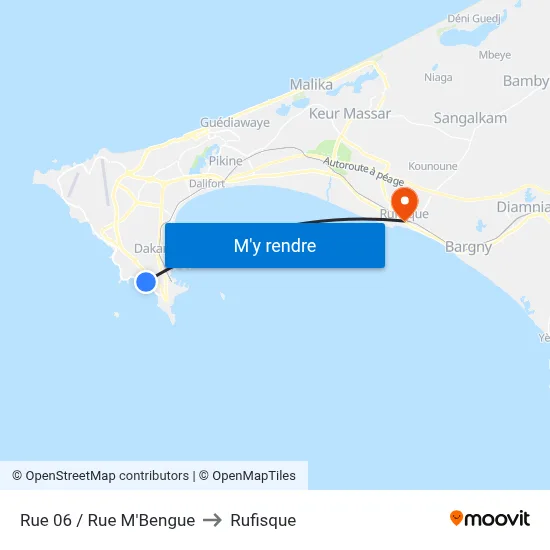 Rue 06 / Rue M'Bengue to Rufisque map