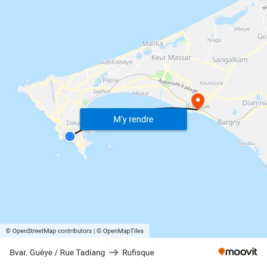 Bvar. Guéye / Rue Tadiang to Rufisque map