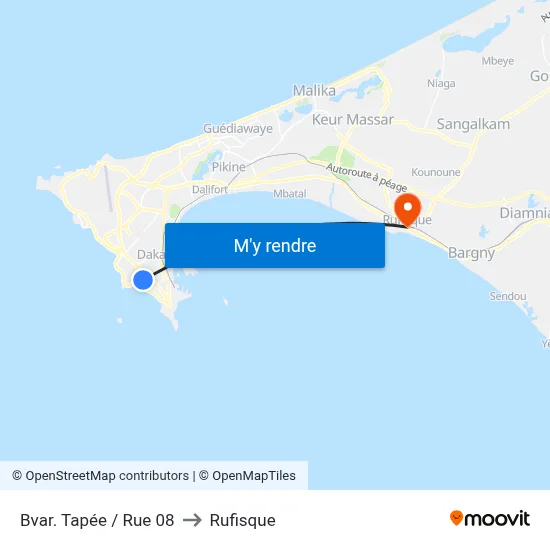 Bvar. Tapée / Rue 08 to Rufisque map