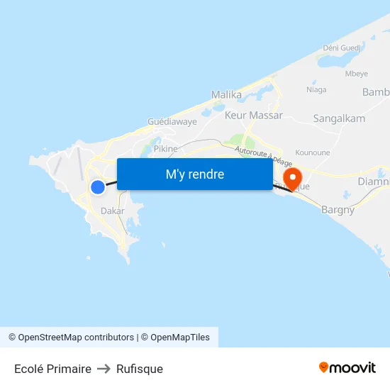 Ecolé Primaire to Rufisque map