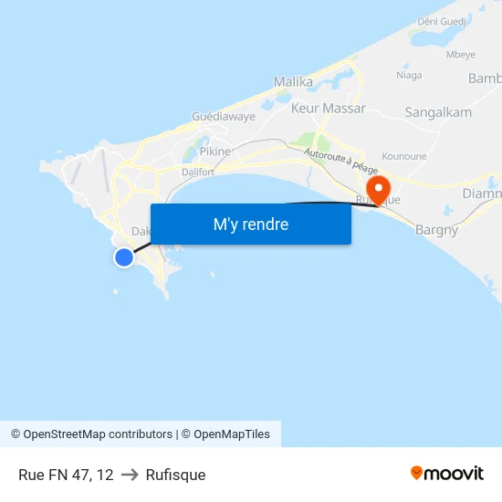 Rue FN 47, 12 to Rufisque map