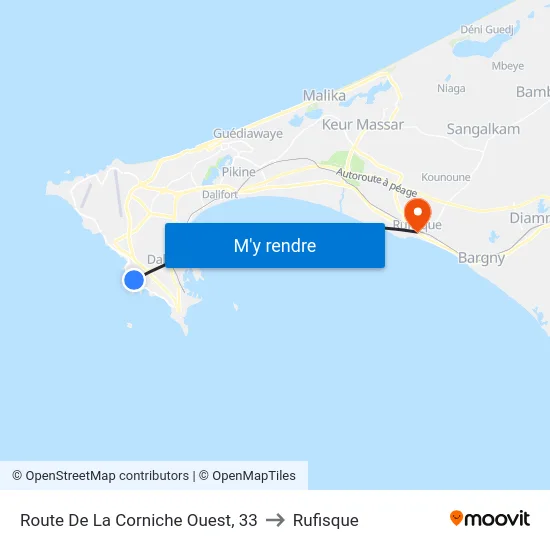 Route De La Corniche Ouest, 33 to Rufisque map
