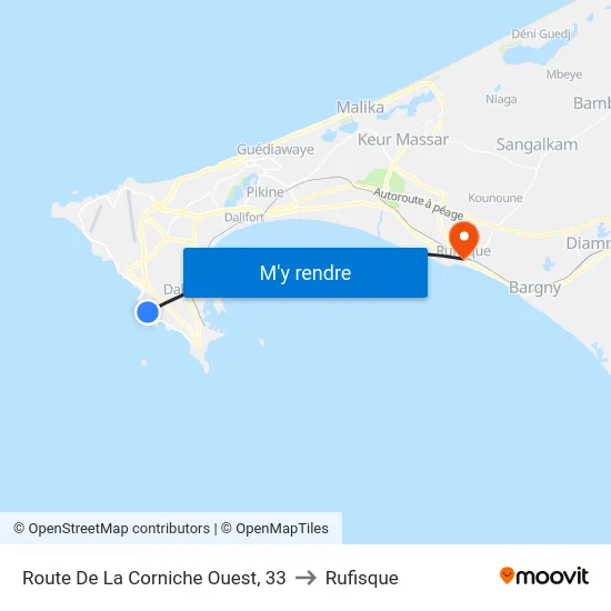 Route De La Corniche Ouest, 33 to Rufisque map