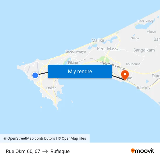 Rue Okm 60, 67 to Rufisque map